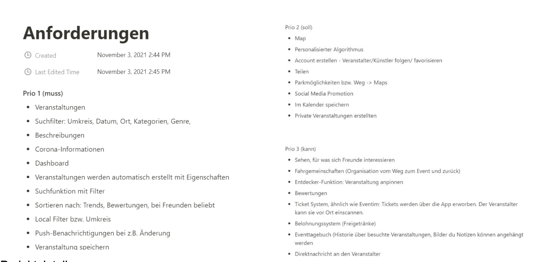 Anforderungen und Nutzerbedürfnisse der Evente App